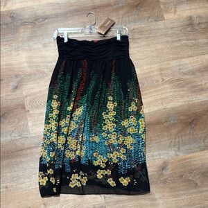 Love Notes Size M Floral Black Strapless Dress NWT